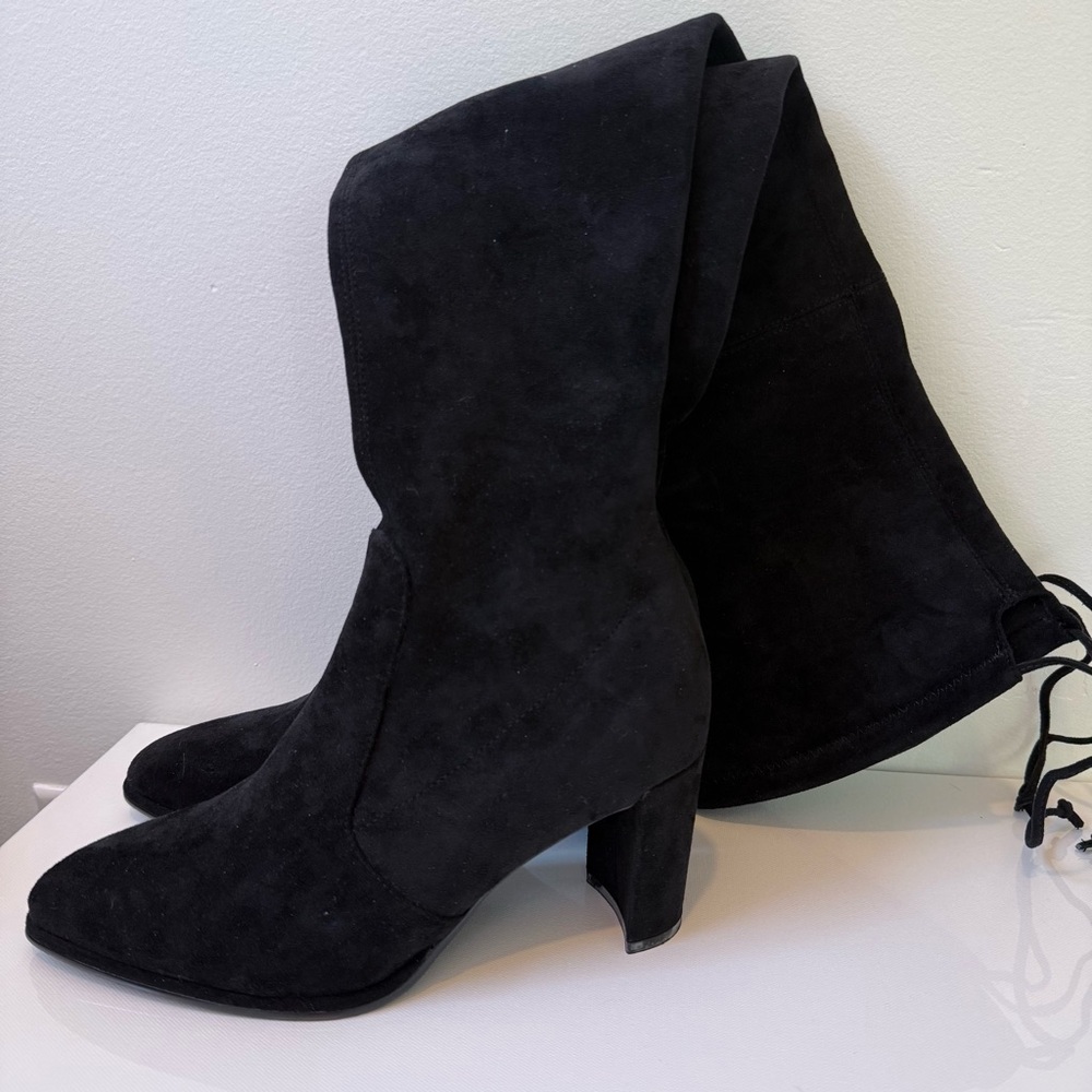 NWOT STUART WEITZMAN Black Stretch Suede Highland Over The Knee Heeled Boot 40 - Picture 7 of 15